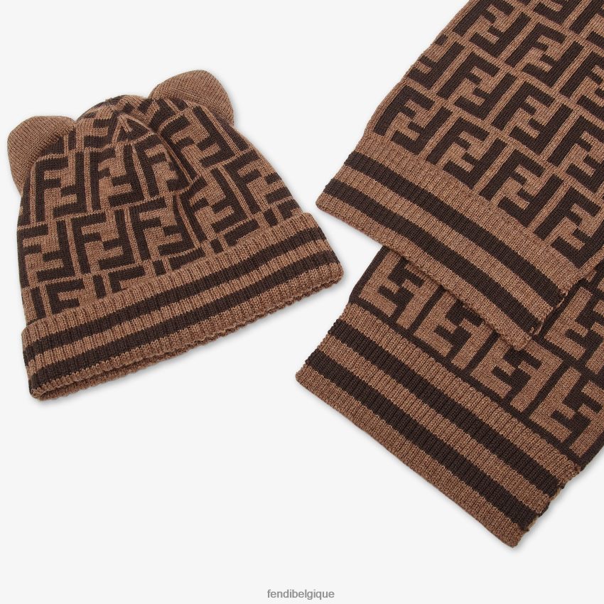 accessoires Fendi ensemble écharpe et bonnet en maille avec logo brun enfants 8X8J2J2760 Fendi Lunette De Soleil