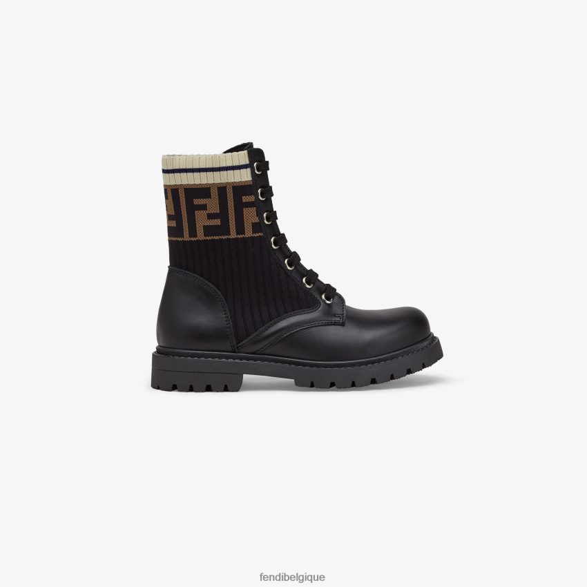 chaussures Fendi bottes motardes junior unisexes en cuir et tissu noir enfants 8X8J2J2951 Fendi Belgique