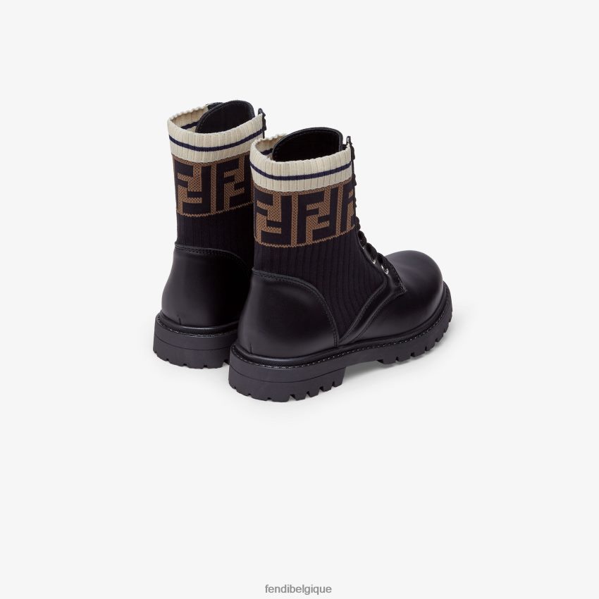 chaussures Fendi bottes motardes junior unisexes en cuir et tissu noir enfants 8X8J2J2951 Fendi Belgique