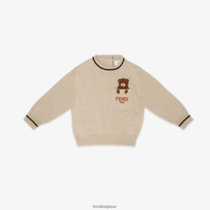 vêtements Fendi Pull bébé 100% cachemire avec broderie ours en peluche mode enfants 8X8J2J2790 Fendi Lunette De Soleil