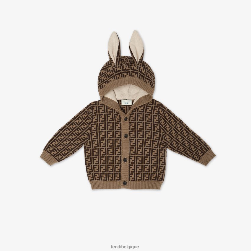 vêtements Fendi cardigan bébé en coton et cachemire avec oreilles et logo tabac mode enfants 8X8J2J2780 Fendi Belgique