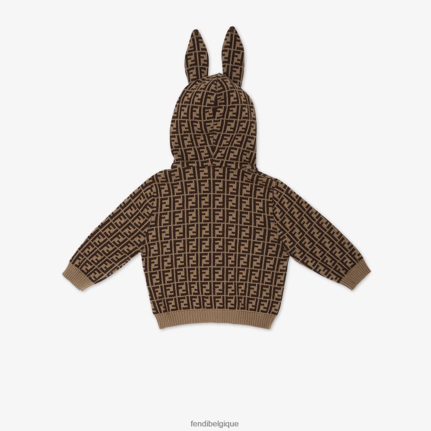 vêtements Fendi cardigan bébé en coton et cachemire avec oreilles et logo tabac mode enfants 8X8J2J2780 Fendi Belgique