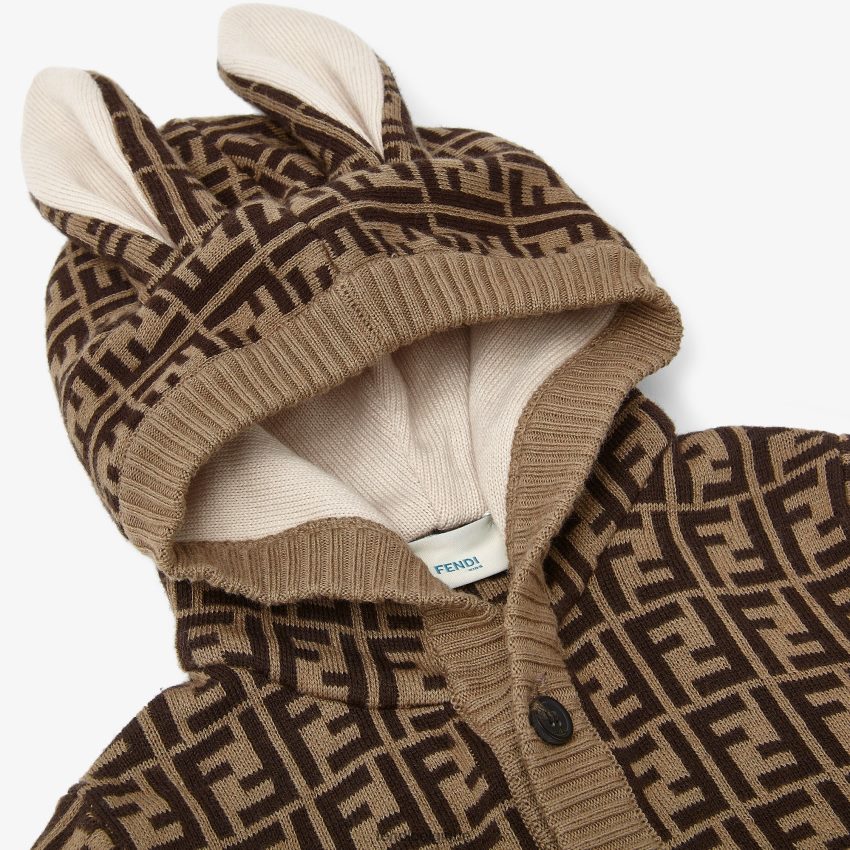 vêtements Fendi cardigan bébé en coton et cachemire avec oreilles et logo tabac mode enfants 8X8J2J2780 Fendi Belgique