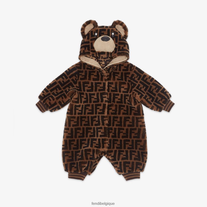 vêtements Fendi combinaison bébé en peau lainée avec logo brun enfants 8X8J2J2753 Fendi Belgique