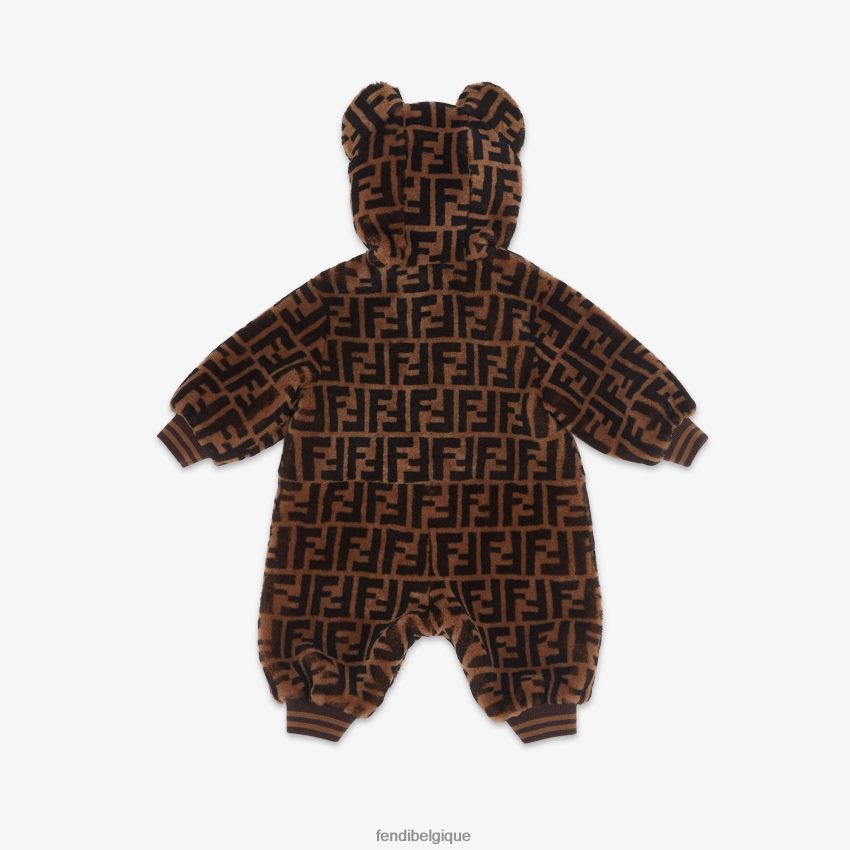 vêtements Fendi combinaison bébé en peau lainée avec logo brun enfants 8X8J2J2753 Fendi Belgique