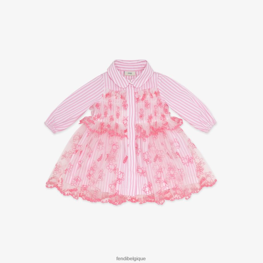 vêtements Fendi robe bébé en popeline et tulle fluo rose enfants 8X8J2J2759 Fendi Belgique