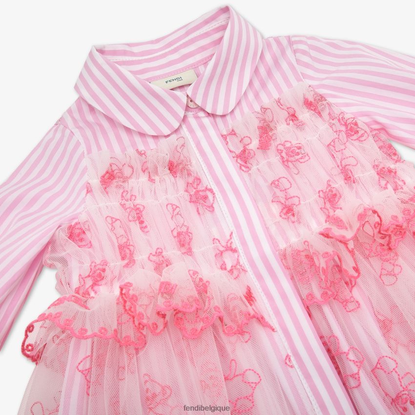 vêtements Fendi robe bébé en popeline et tulle fluo rose enfants 8X8J2J2759 Fendi Belgique