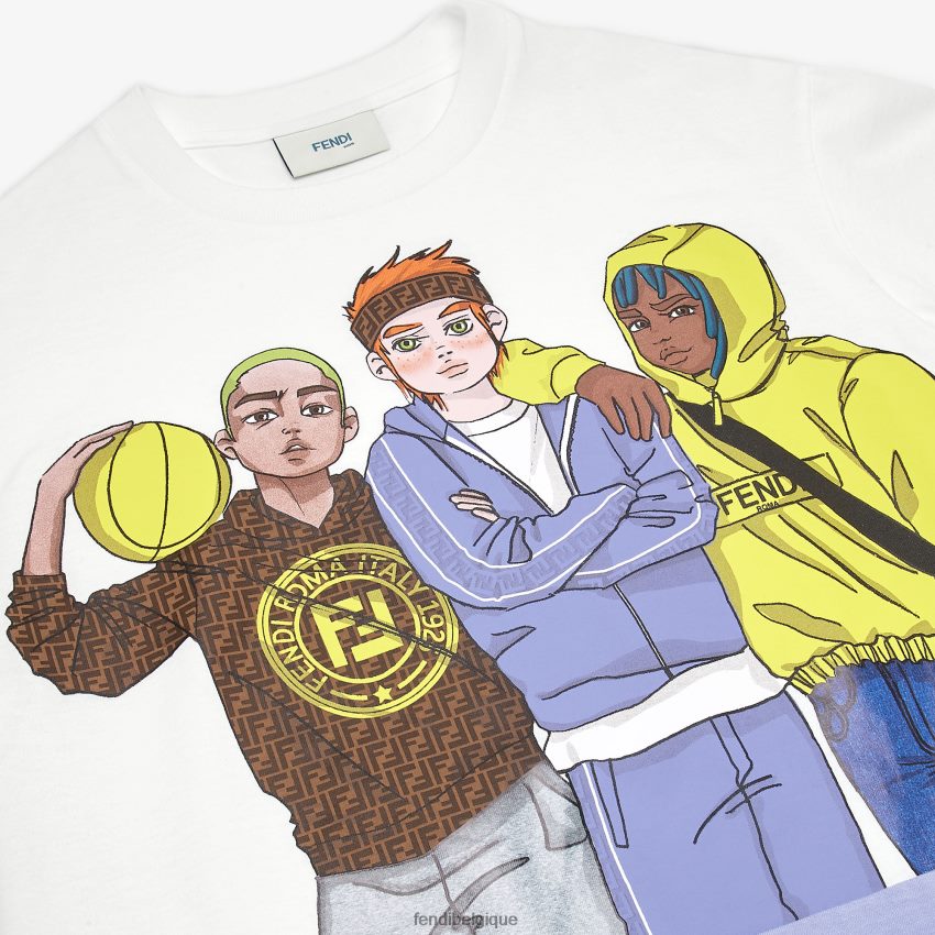 vêtements Fendi t-shirt en jersey à imprimé multiple blanc enfants 8X8J2J2964 Fendi Lunette De Soleil