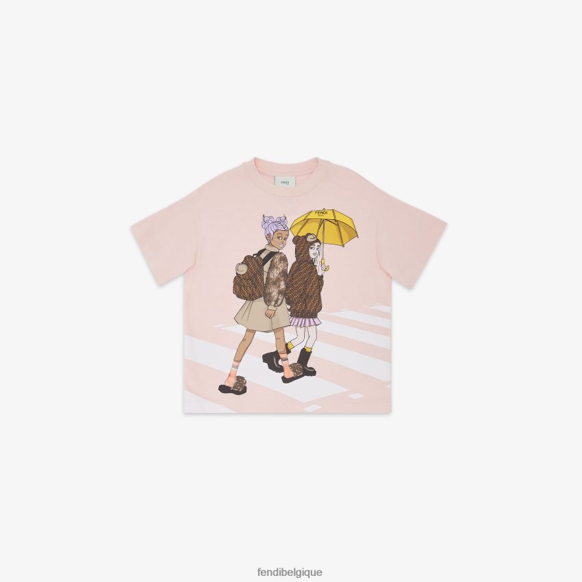 vêtements Fendi t-shirt en jersey avec imprimé rose enfants 8X8J2J2886 Fendi Lunette De Soleil