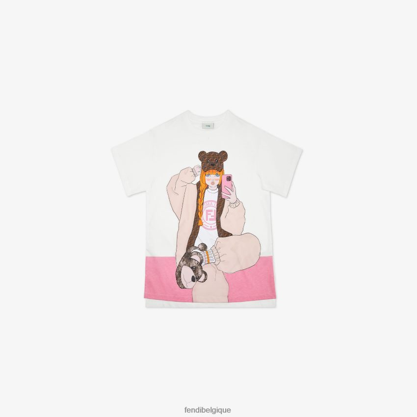 vêtements Fendi t-shirt long en jersey à imprimé multiple blanc enfants 8X8J2J2907 Fendi Lunette De Soleil