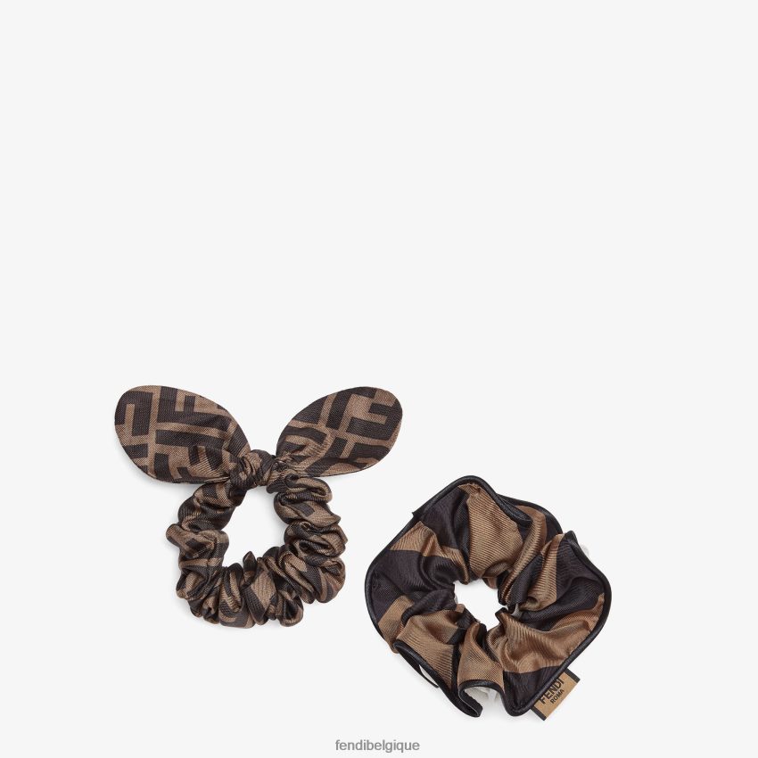 accessoires Fendi lot de deux élastiques à cheveux en soie brun femmes 8X8J2J243 Fendi Lunette De Soleil