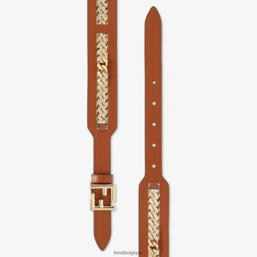 accessoires Fendi ceinture en cuir avec détail chaîne brun femmes 8X8J2J94 Fendi Sac
