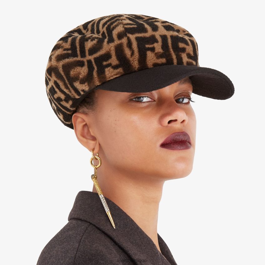 accessoires Fendi casquette de baseball en peau lainée brun femmes 8X8J2J464 Fendi Belgique