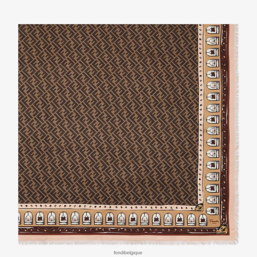 accessoires Fendi châle en laine et soie cachemire brun femmes 8X8J2J6 Fendi Lunette De Soleil