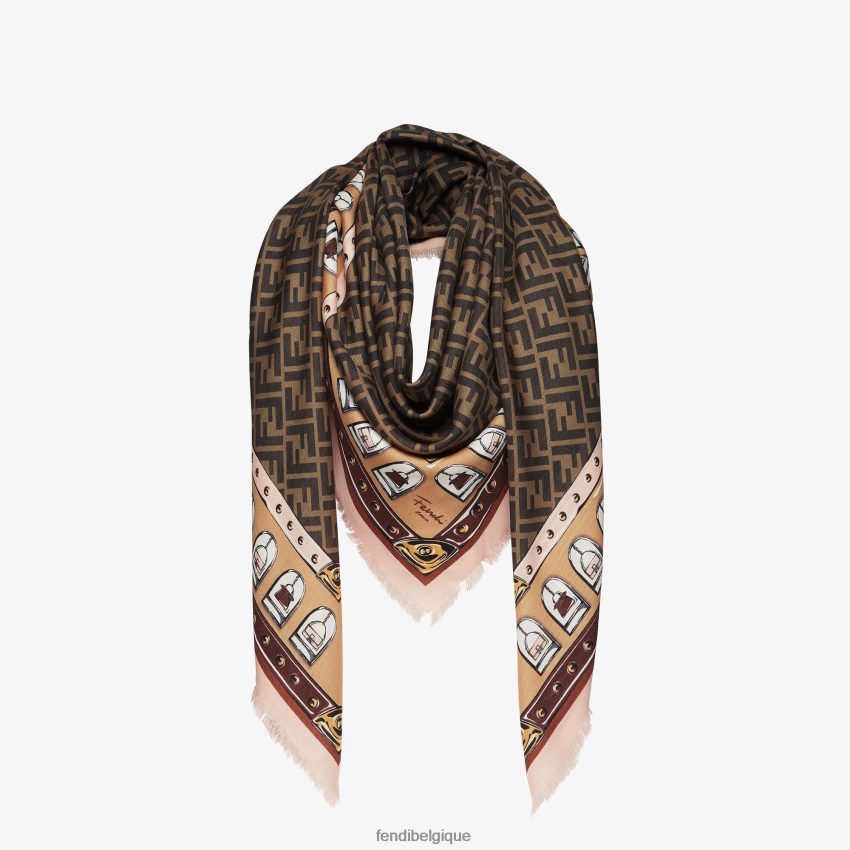 accessoires Fendi châle en laine et soie cachemire brun femmes 8X8J2J6 Fendi Lunette De Soleil