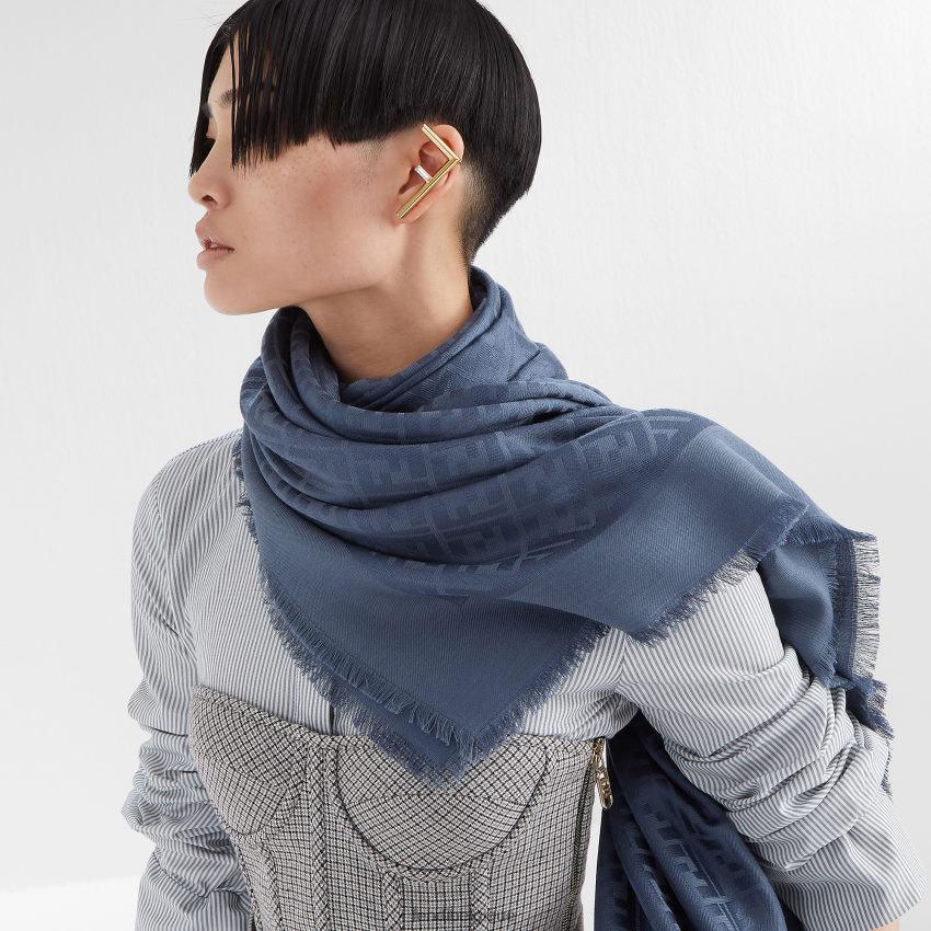 accessoires Fendi châle en soie et laine bio bleu femmes 8X8J2J304 Fendi Sac