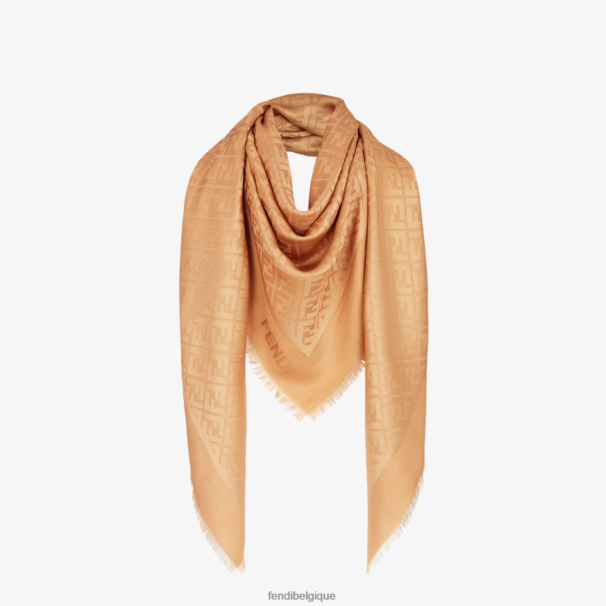 accessoires Fendi châle en soie et laine caramel beige femmes 8X8J2J80 Fendi Belgique