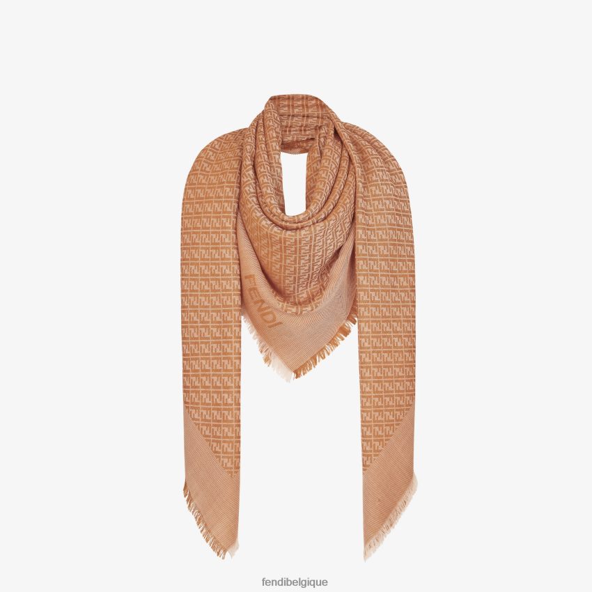 accessoires Fendi châle en soie et laine caramel brun femmes 8X8J2J209 Fendi Belgique