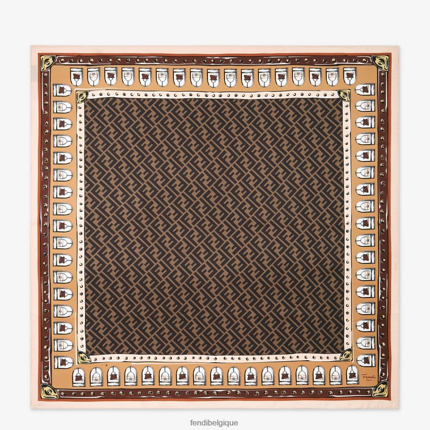 accessoires Fendi foulard en soie brun femmes 8X8J2J4 Fendi Sac