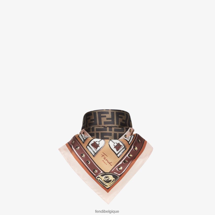 accessoires Fendi foulard en soie brun femmes 8X8J2J4 Fendi Sac