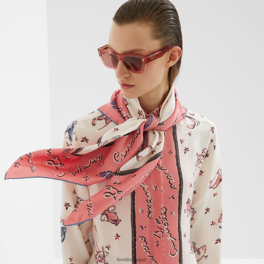 accessoires Fendi foulard en soie imprimé rose femmes 8X8J2J9 Fendi Lunette De Soleil