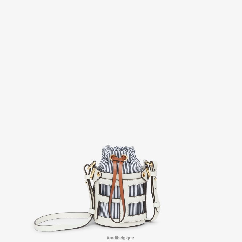 accessoires Fendi sac seau en cuir et tissu rayé blanc femmes 8X8J2J82 Fendi Sac