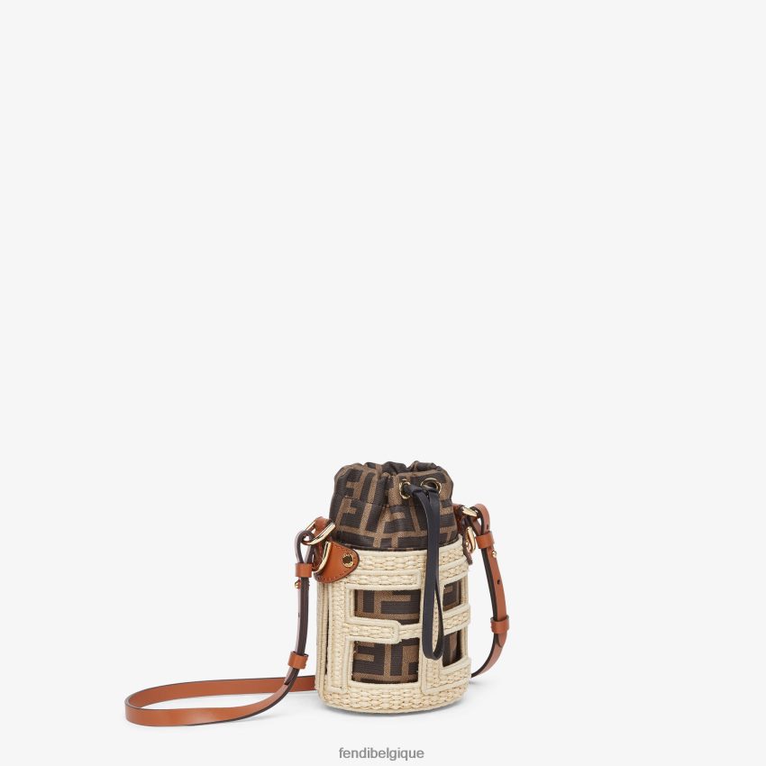 accessoires Fendi sac seau en tissu ff et paille naturelle beige femmes 8X8J2J83 Fendi Belgique