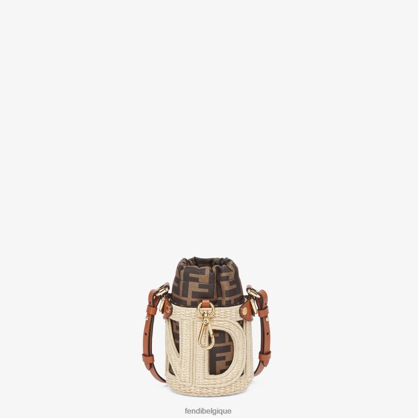 accessoires Fendi sac seau en tissu ff et paille naturelle beige femmes 8X8J2J83 Fendi Belgique