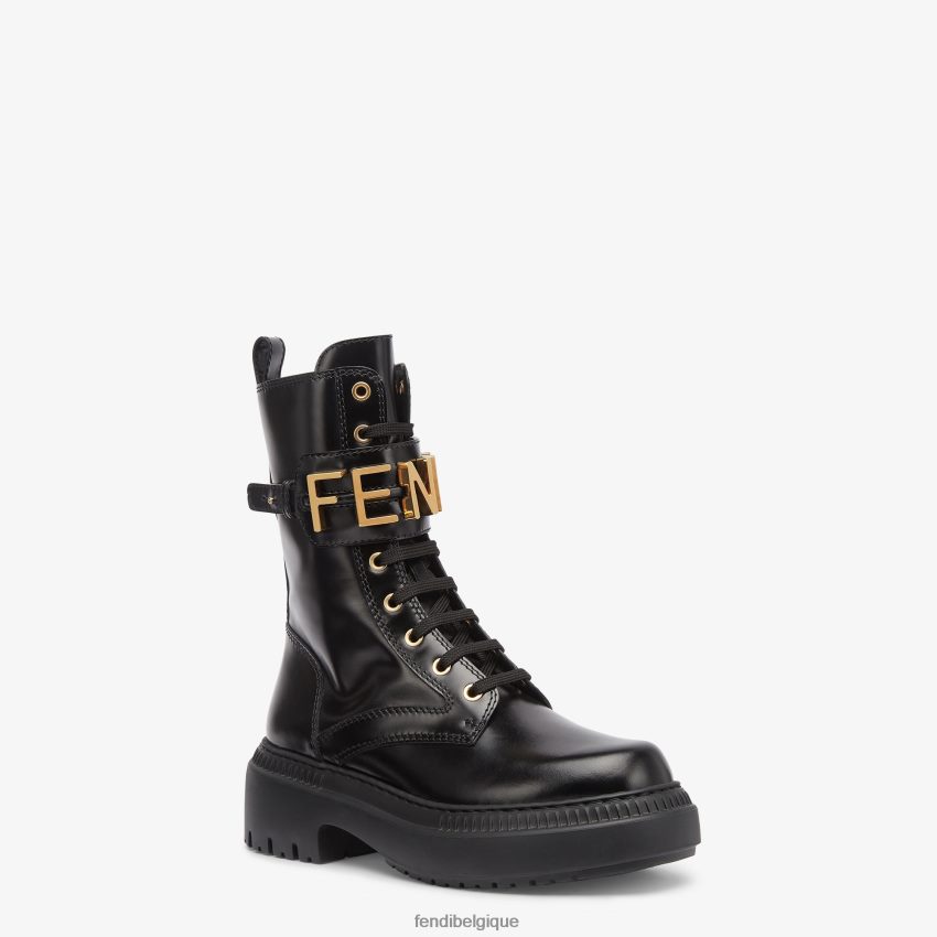 chaussures Fendi bottes de motard en cuir noir femmes 8X8J2J1358 Fendi Belgique