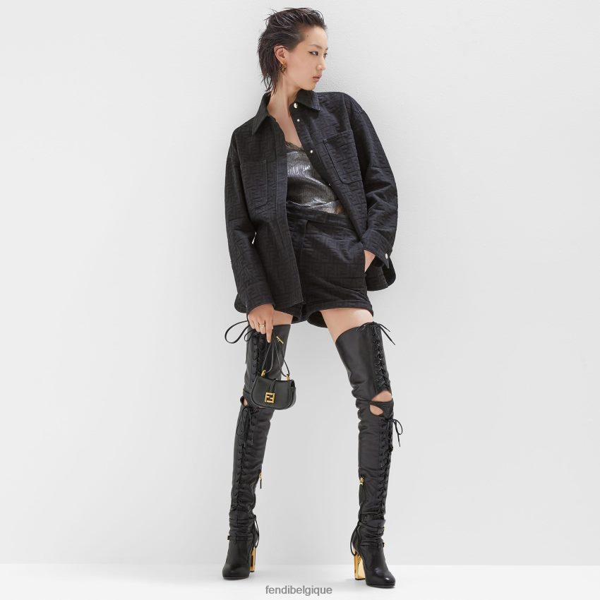 chaussures Fendi bottes à talons en cuir noir femmes 8X8J2J1263 Fendi Lunette De Soleil