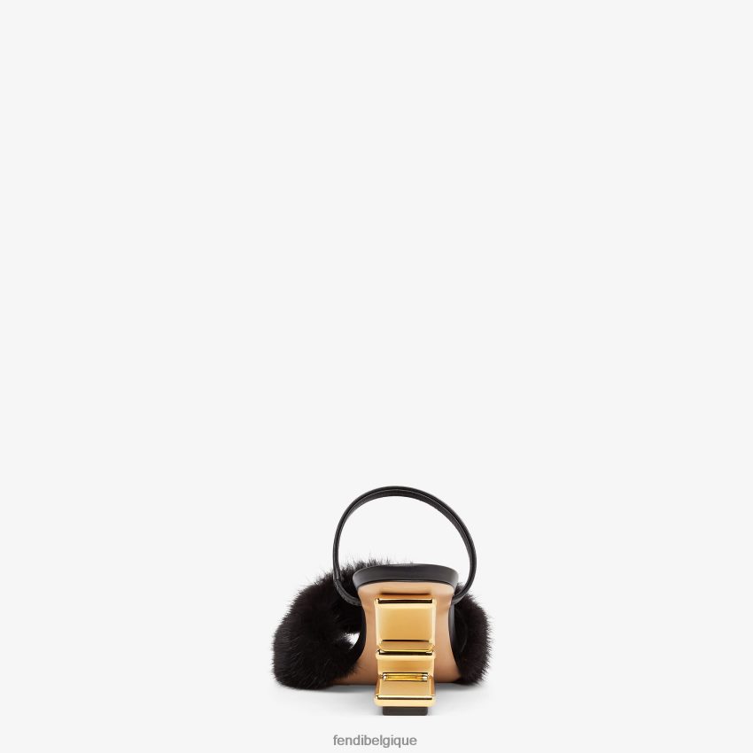 chaussures Fendi sandales à talon en vison noir femmes 8X8J2J1377 Fendi Lunette De Soleil