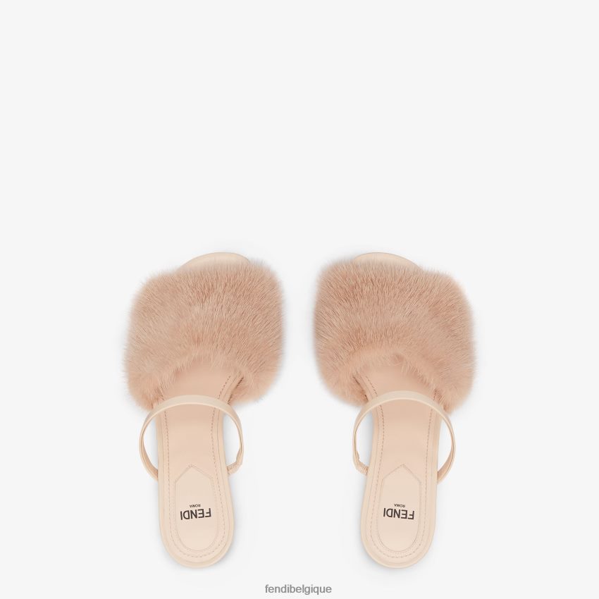chaussures Fendi sandales à talon moyen en vison pâle rose femmes 8X8J2J1391 Fendi Belgique