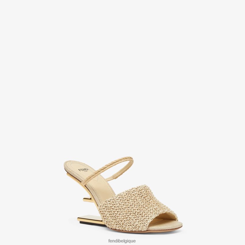 chaussures Fendi sandales à talons en raphia pâle beige femmes 8X8J2J1308 Fendi Lunette De Soleil