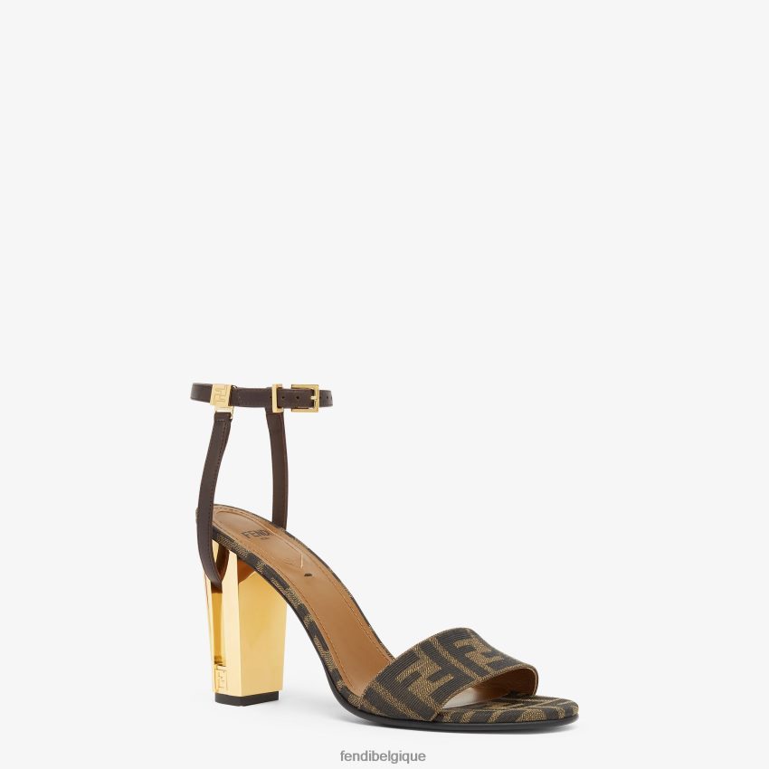 chaussures Fendi sandales à talons en tissu brun femmes 8X8J2J1259 Fendi Belgique