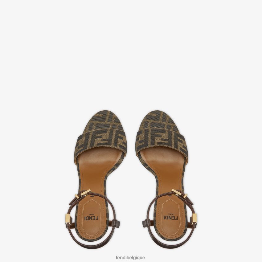 chaussures Fendi sandales à talons en tissu brun femmes 8X8J2J1259 Fendi Belgique