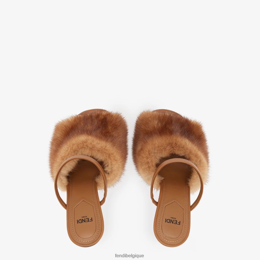 chaussures Fendi sandales à talons en vison brun femmes 8X8J2J1373 Fendi Belgique