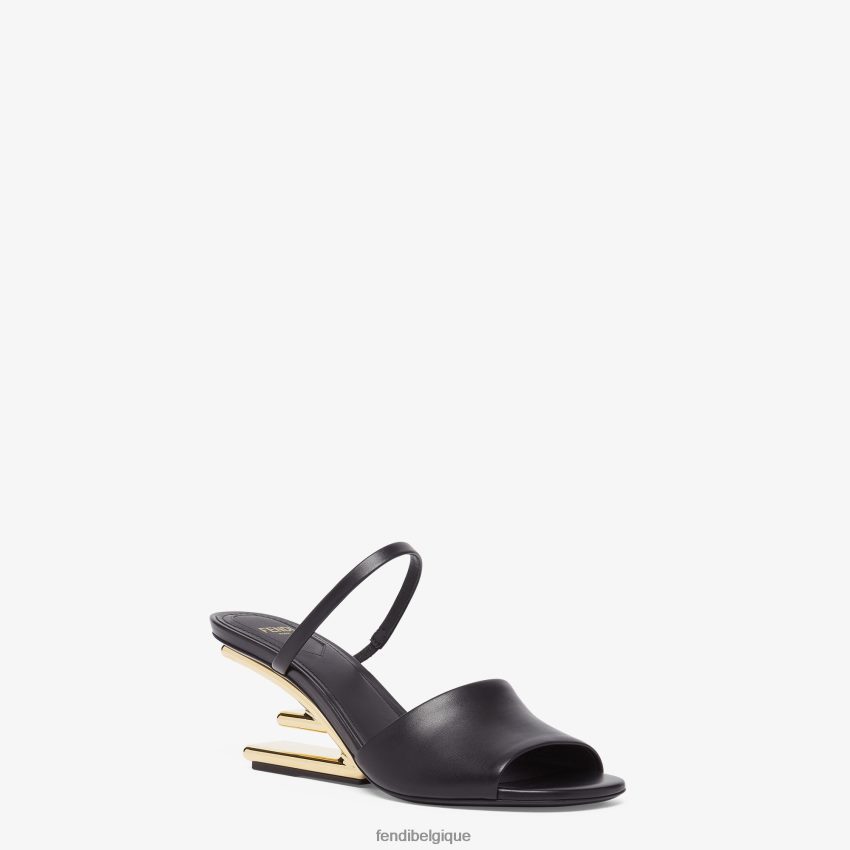 chaussures Fendi sandales à talons moyens en cuir noir femmes 8X8J2J1370 Fendi Belgique