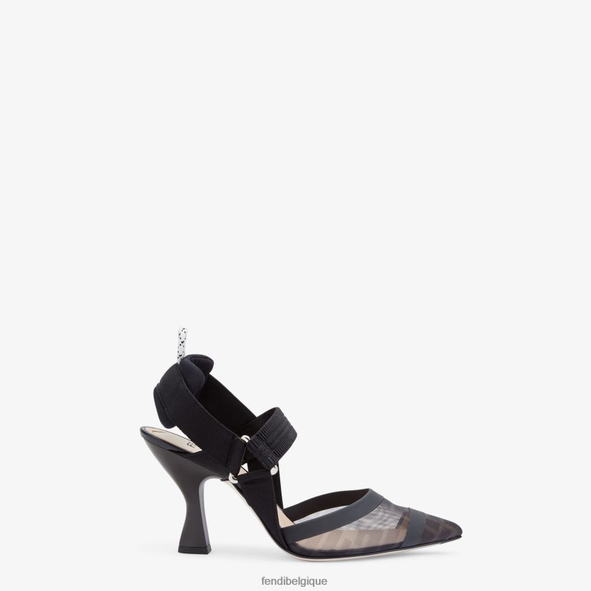 chaussures Fendi cuir et mesh, slingbacks à talons hauts noir femmes 8X8J2J1344 Fendi Lunette De Soleil