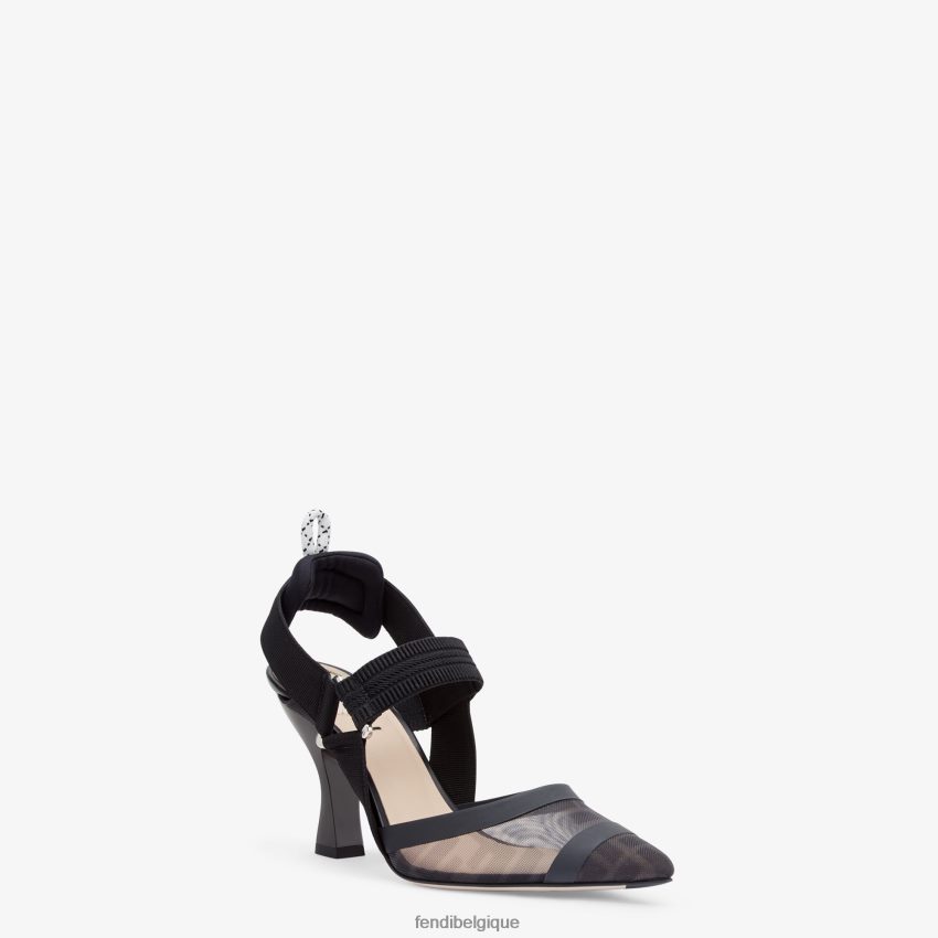 chaussures Fendi cuir et mesh, slingbacks à talons hauts noir femmes 8X8J2J1344 Fendi Lunette De Soleil