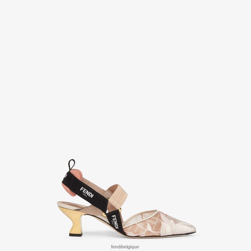 chaussures Fendi escarpins en résille à talon moyen rose femmes 8X8J2J1349 Fendi Belgique