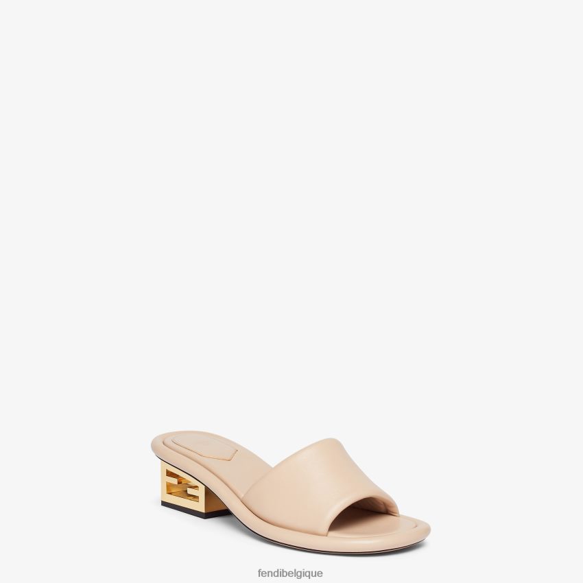 chaussures Fendi claquettes en cuir nappa beige femmes 8X8J2J1291 Fendi Sac