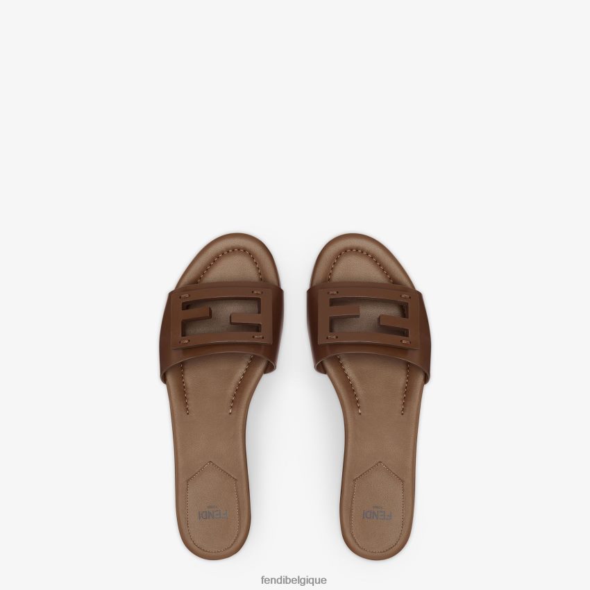 chaussures Fendi claquettes en cuir signature brun femmes 8X8J2J1357 Fendi Sac