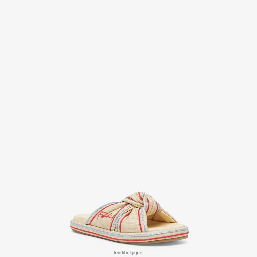 chaussures Fendi claquettes en raphia pâle beige femmes 8X8J2J1310 Fendi Belgique