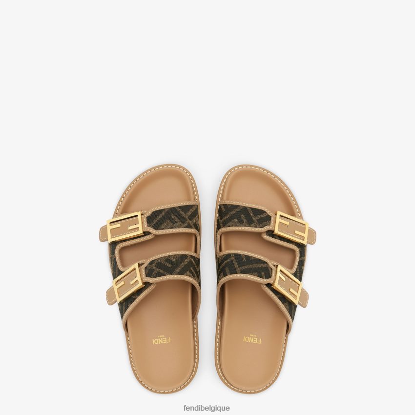 chaussures Fendi claquettes en tissu ff brun femmes 8X8J2J1272 Fendi Lunette De Soleil