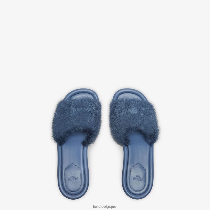 chaussures Fendi diapositives de vison bleu femmes 8X8J2J1321 Fendi Sac