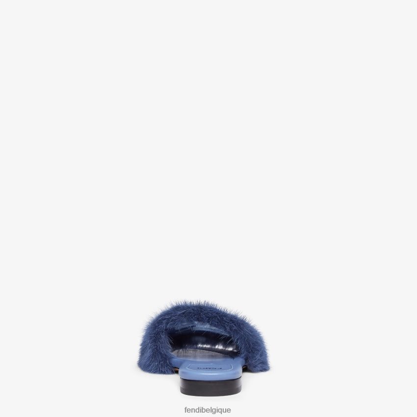 chaussures Fendi diapositives de vison bleu femmes 8X8J2J1331 Fendi Belgique