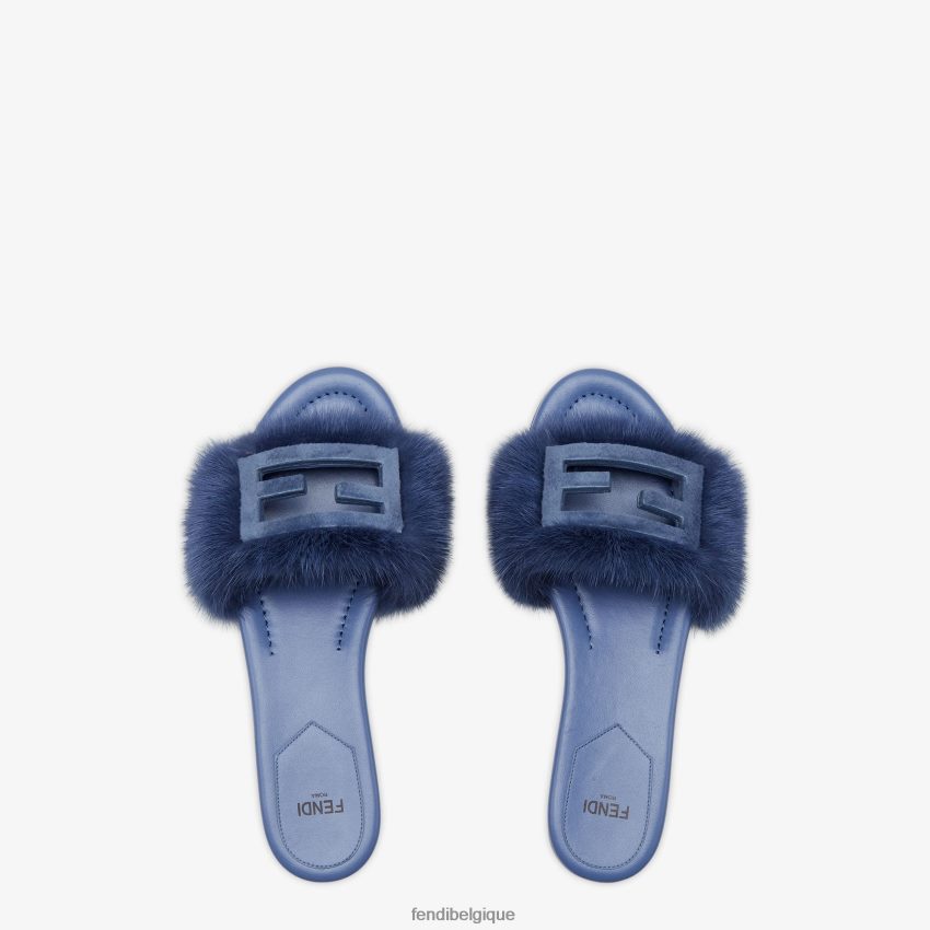 chaussures Fendi diapositives de vison bleu femmes 8X8J2J1331 Fendi Belgique