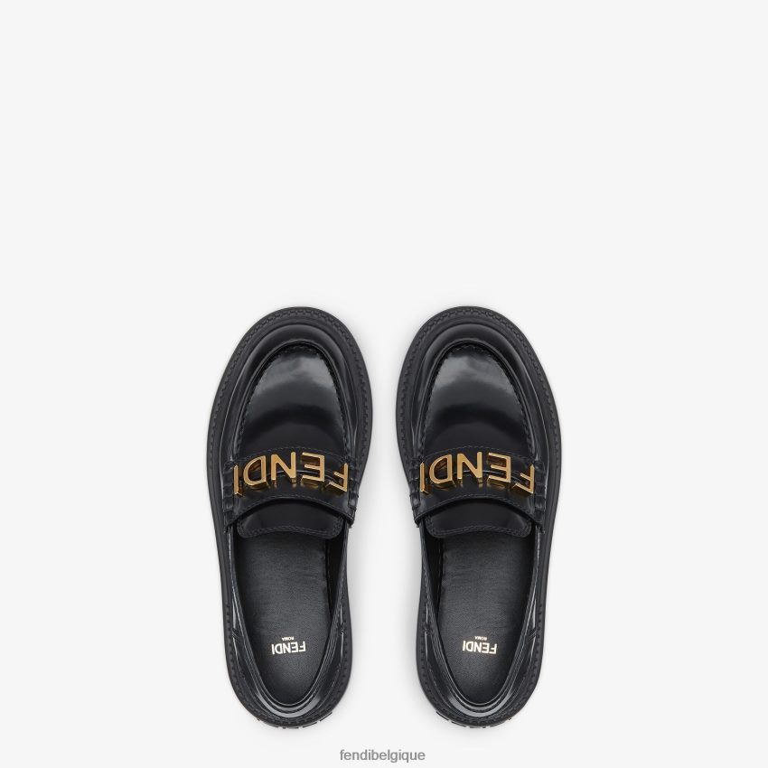 chaussures Fendi mocassins en cuir noir femmes 8X8J2J1363 Fendi Sac