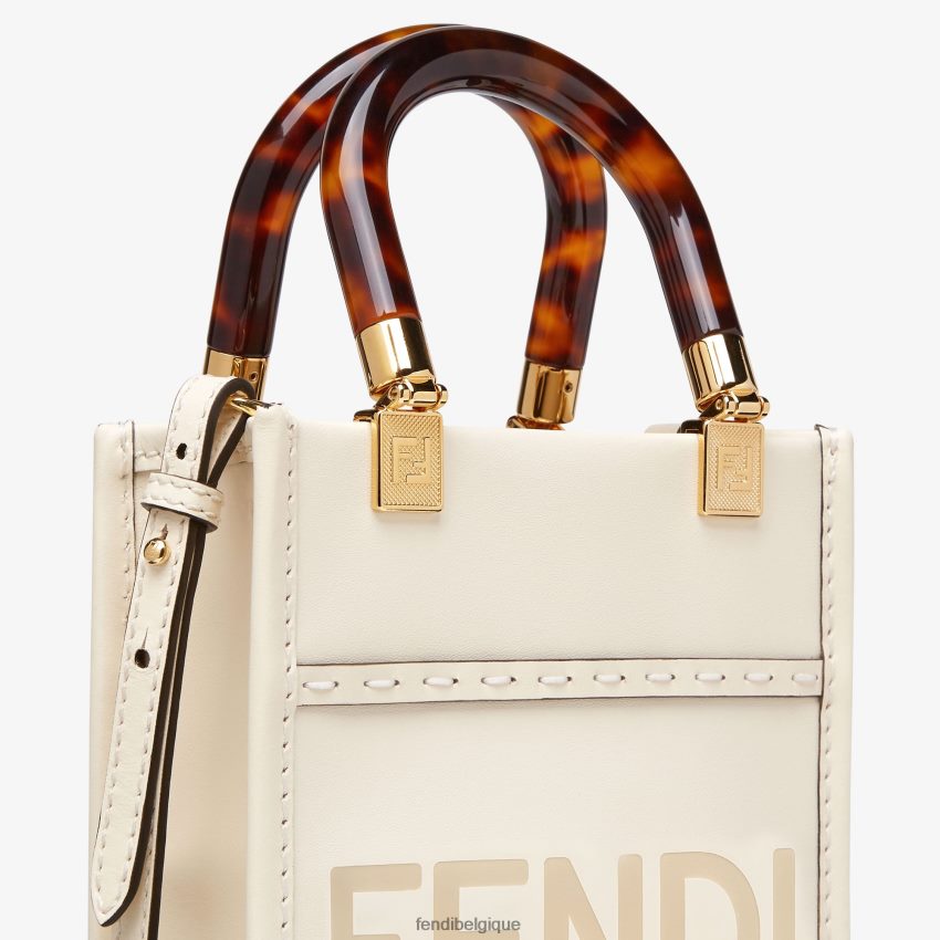 accessoires Fendi mini-sac Sunshine Shopper en cuir blanc femmes 8X8J2J854 Fendi Belgique