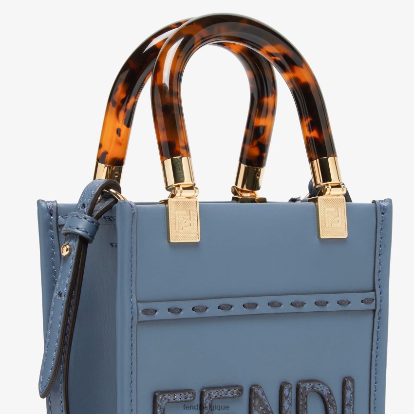 accessoires Fendi mini-sac en cuir et élaphe bleu femmes 8X8J2J768 Fendi Lunette De Soleil